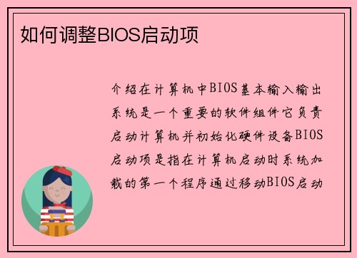 如何调整BIOS启动项