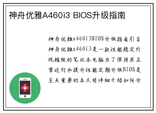 神舟优雅A460i3 BIOS升级指南